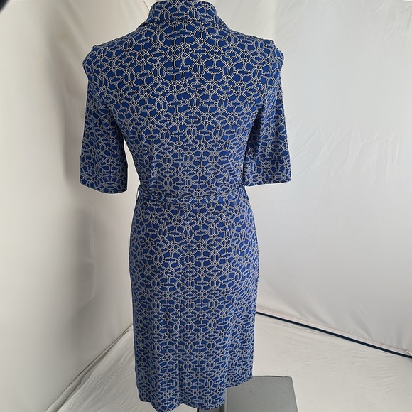 Laundry by Shelli Segal blue multi lattice print 3/4 quarter sleeve shirt dress - Picture 3 of 14